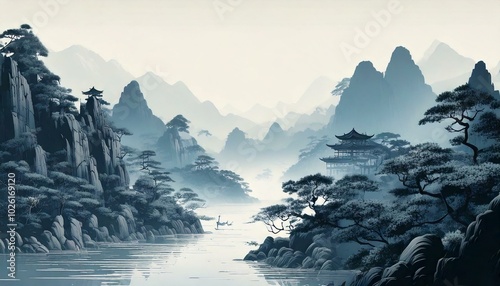 traditional chinese/japanese style landscape painting
