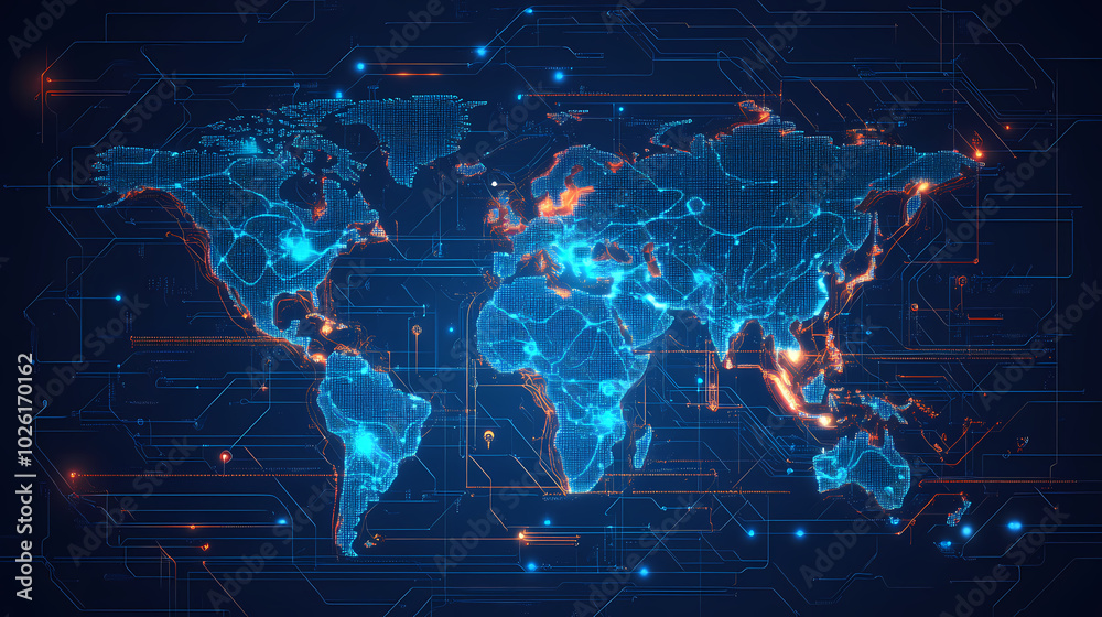 Abstract technology internet world map global vector image Abstract technology internet world map global vector image