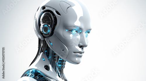 Fototapeta White humanoid robot showing artificial intelligence