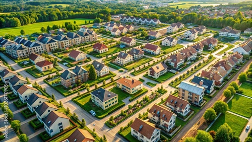 Vintage Aerial View of Expanding Housing Project for Urban Development