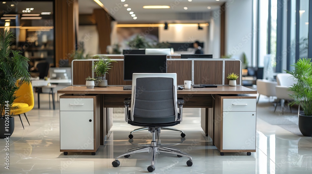 Modern open space office with nobody at working time Modern open space office with nobody at working time