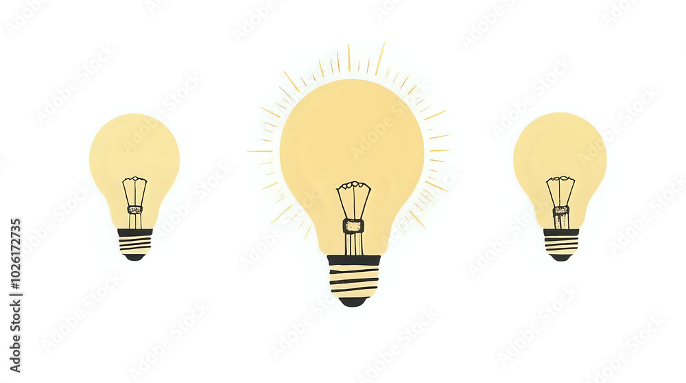 A set of light bulb icons on a white background, symbolizing ideas, electric lamps, innovation, and solutions.