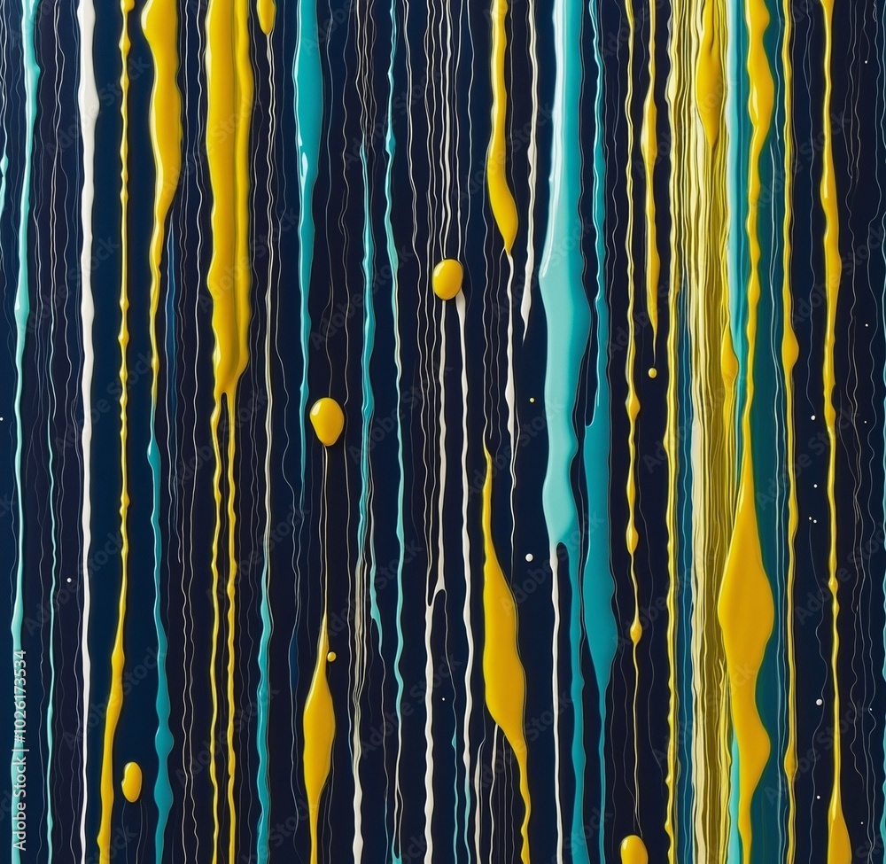 Vibrant Abstract Design with Dripping Shapes and MidnightBlue, Cyan, SaddleBrown, Gold, and Goldenrod