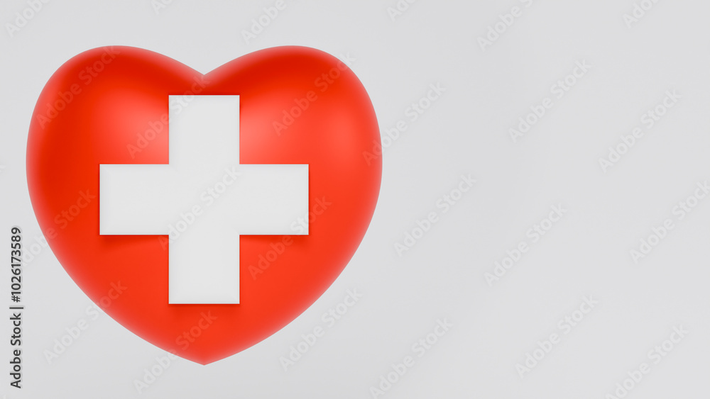 A bright red heart with a white cross in its center. A classic symbol of health, care and compassion. Perfect for projects related to medicine, first aid and humanitarian campaigns. A bright red heart with a white cross in its center. A classic symbol of health, care and compassion. Perfect for projects related to medicine, first aid and humanitarian campaigns.