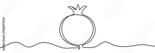 Continuous linear drawing of pomegranate. One line drawing garnet. Pomegranate in one line style. Vector illustration.