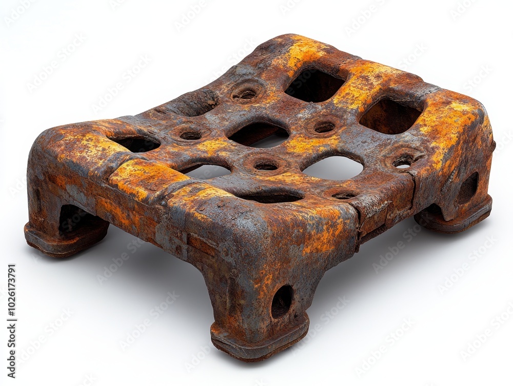 A twisted car seat frame with bent metal, isolated on white background. A twisted car seat frame with bent metal, isolated on white background.