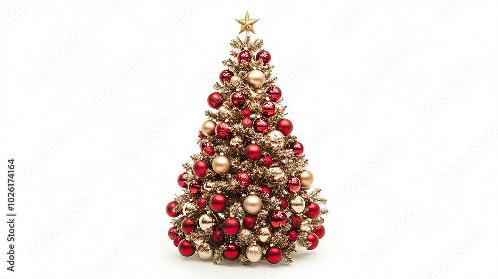 Sparkling Christmas tree with red and gold decorations