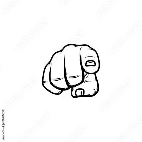 right hand points forward with black and white index finger vector line art