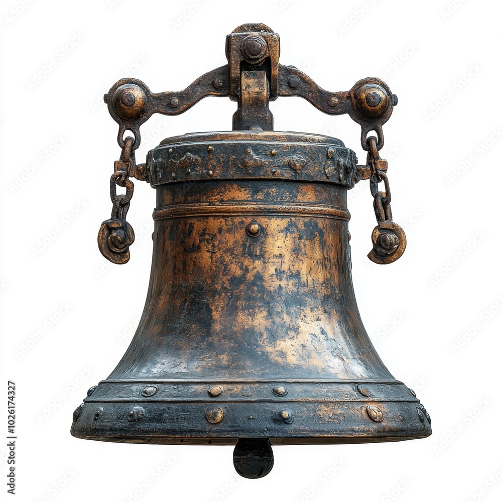 Fototapeta premium A brass ship’s bell ringing isolated on white background. 