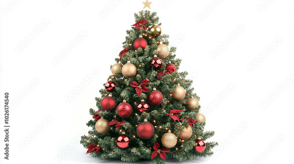 Sparkling Christmas tree with red and gold decorations