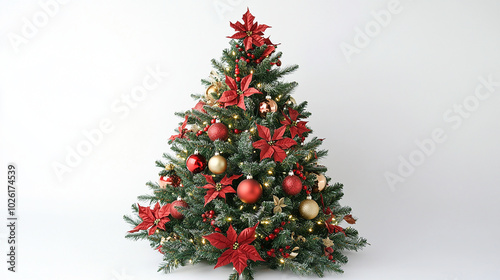 Sparkling Christmas tree with red and gold decorations