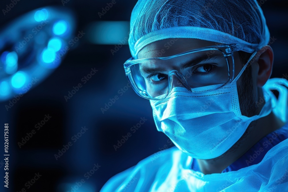 Surgeon in Protective Gear Focused in Operating Room Surgeon in Protective Gear Focused in Operating Room