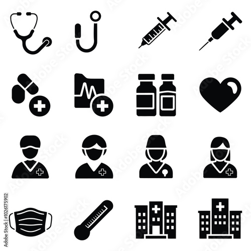 Medical silhouette set of  vector black icon  with white background 