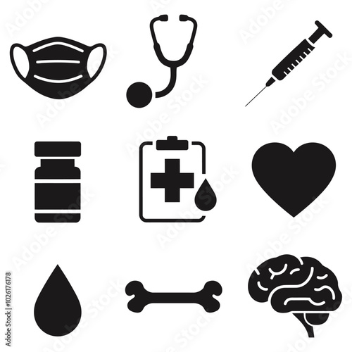 Medical silhouette set of  vector black icon  with white background 