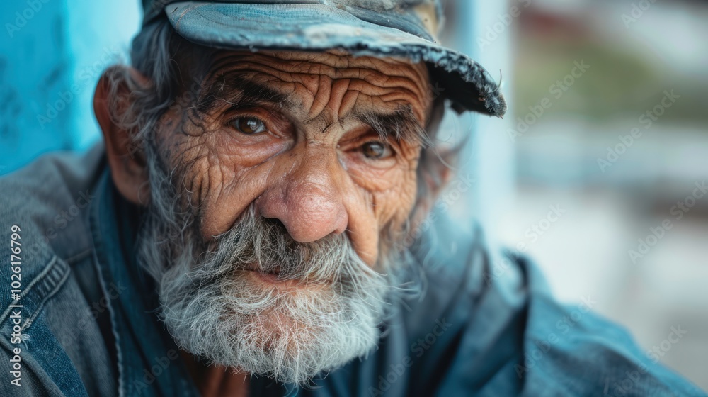 photograph of An older homeless man telephoto lens summer daylight cool color photograph of An older homeless man telephoto lens summer daylight cool color