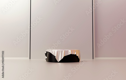 Podium, pedestal or platform, background for the presentation of cosmetic products. 3d podium. Place for ads. 3D rendering podium geometry with elements. Product presentation blank podium.