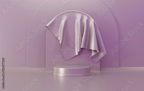 Podium, pedestal or platform, background for the presentation of cosmetic products. 3d podium. Place for ads. 3D rendering podium geometry with elements. Product presentation blank podium.