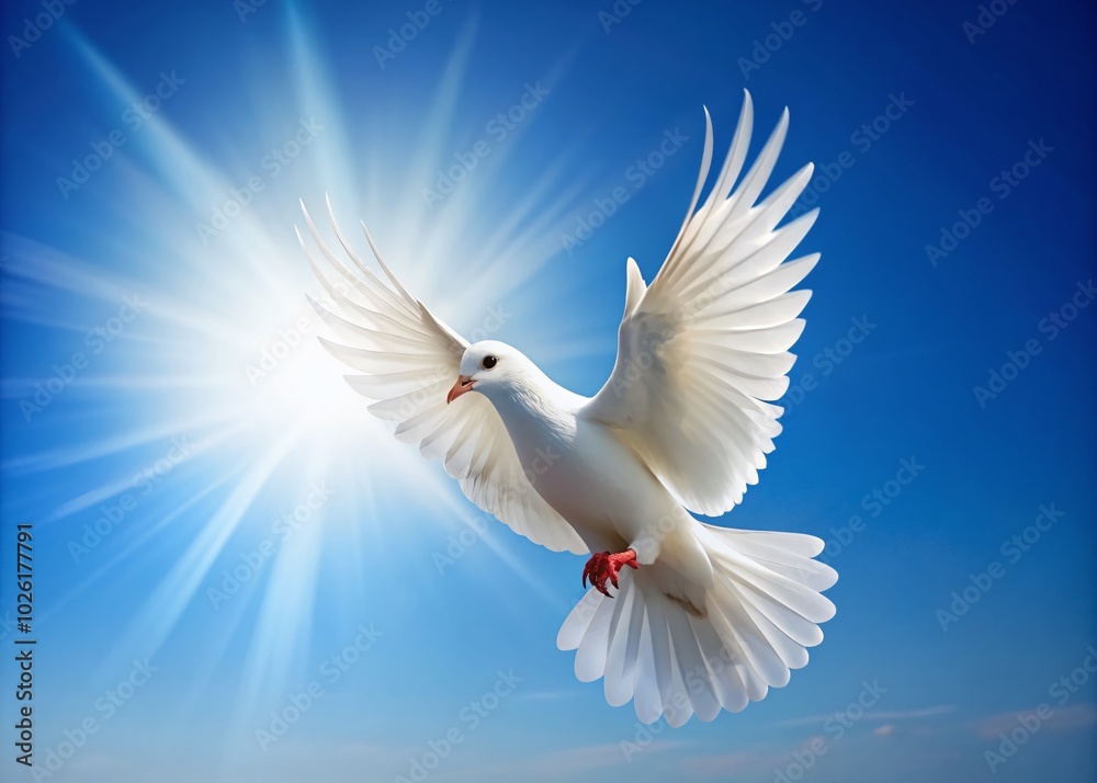Fototapeta premium White Dove in Flight - Symbol of Peace and Freedom for Inspirational Themes