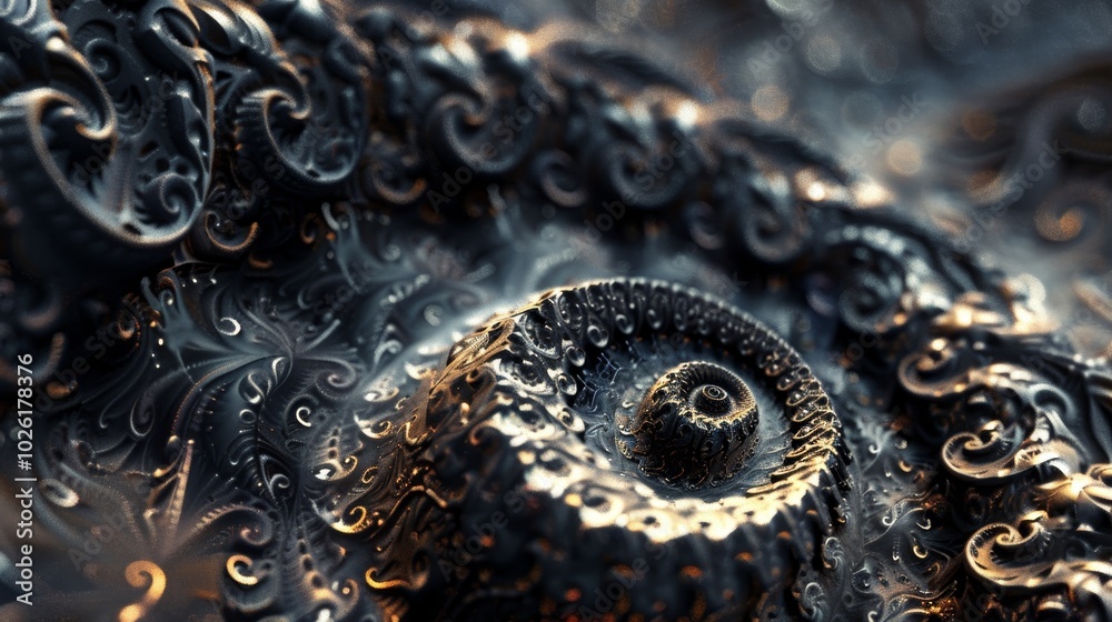 Fototapeta premium Intricate patterns of a seashell revealing textures in a close-up view taken in nature's depths