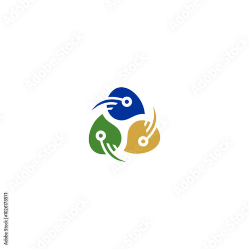 Abstract three digital leaf logo. leaf icon dynamic green color