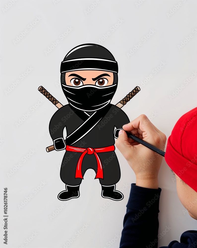 hand drawing ninja clipart on plain white background hand drawing ninja clipart on plain white background