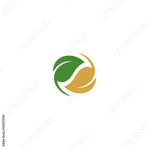 Abstract two leaf logo. leaf icon dynamic green color