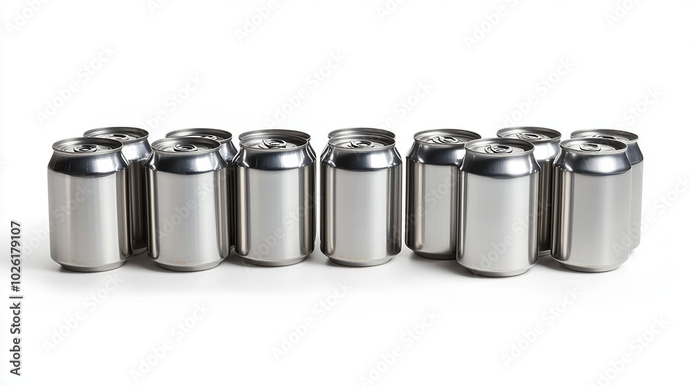 Recycling-ready aluminum cans placed in neat rows. Recycling-ready aluminum cans placed in neat rows.