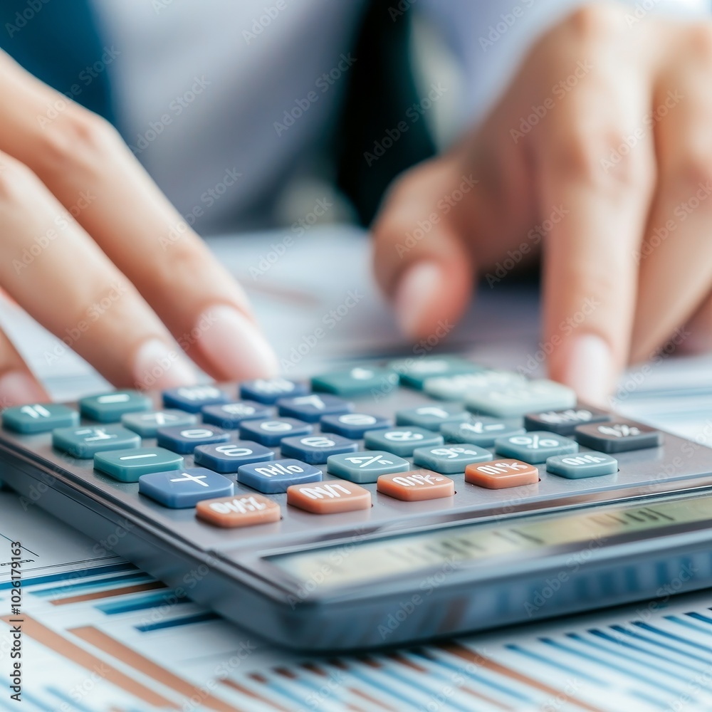 A person using a calculator on financial documents, focusing on calculations and data analysis for budgeting or accounting tasks. A person using a calculator on financial documents, focusing on calculations and data analysis for budgeting or accounting tasks.
