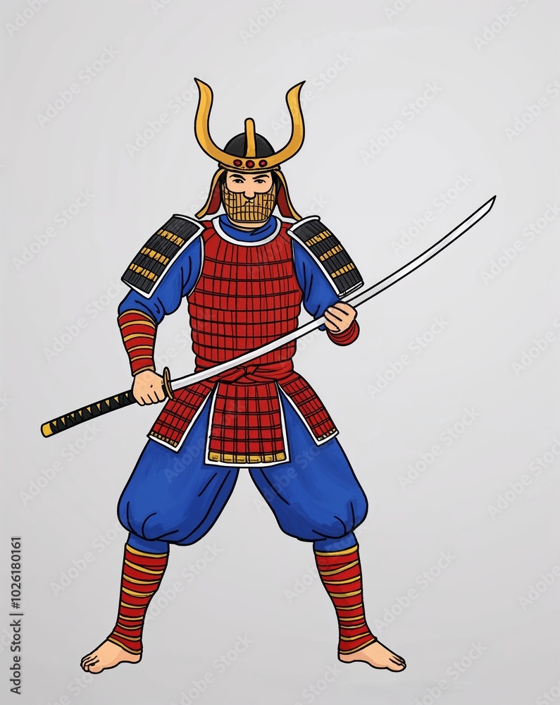 hand drawing samurai clipart on plain white background hand drawing samurai clipart on plain white background