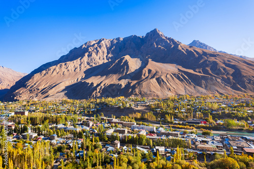 Khorog city aerial panoramic view in Tajikistan photo