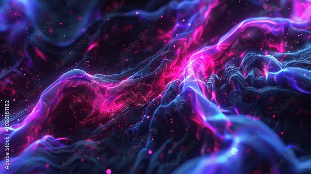 Fototapeta premium Vibrant abstract cosmic landscape showcasing swirling colors and dynamic energy patterns in a dark universe