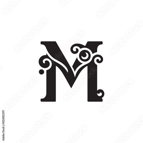 stylish and curved letter M silhouette logo icon template with fluid shape