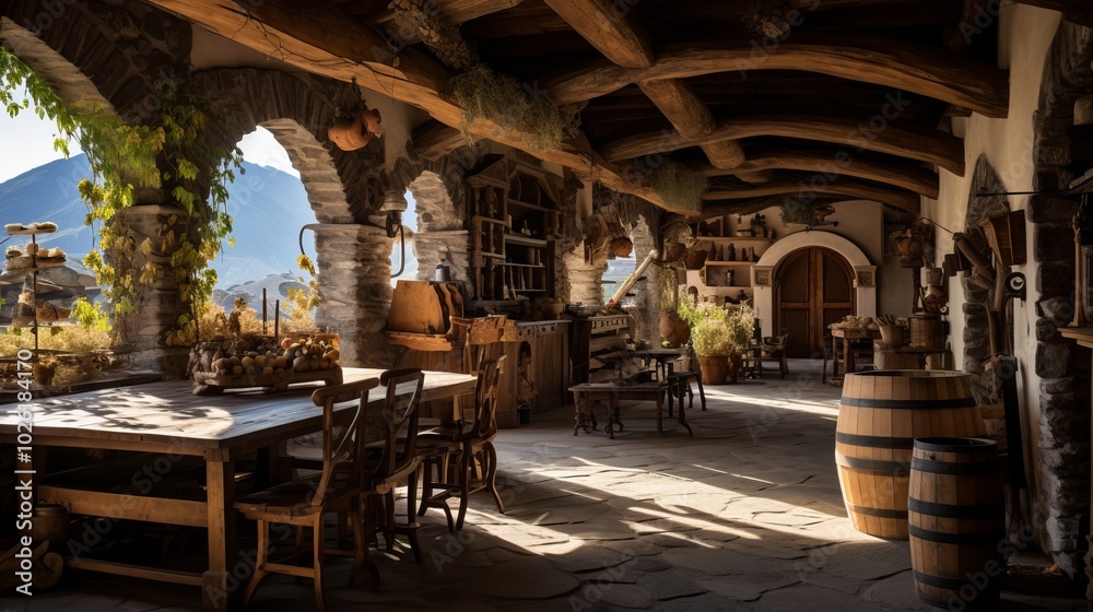 Fototapeta premium Unveiling the Scenic Delights of a Winery in Vinschgau – Captured in Mesmerizing Aspect Ratio
