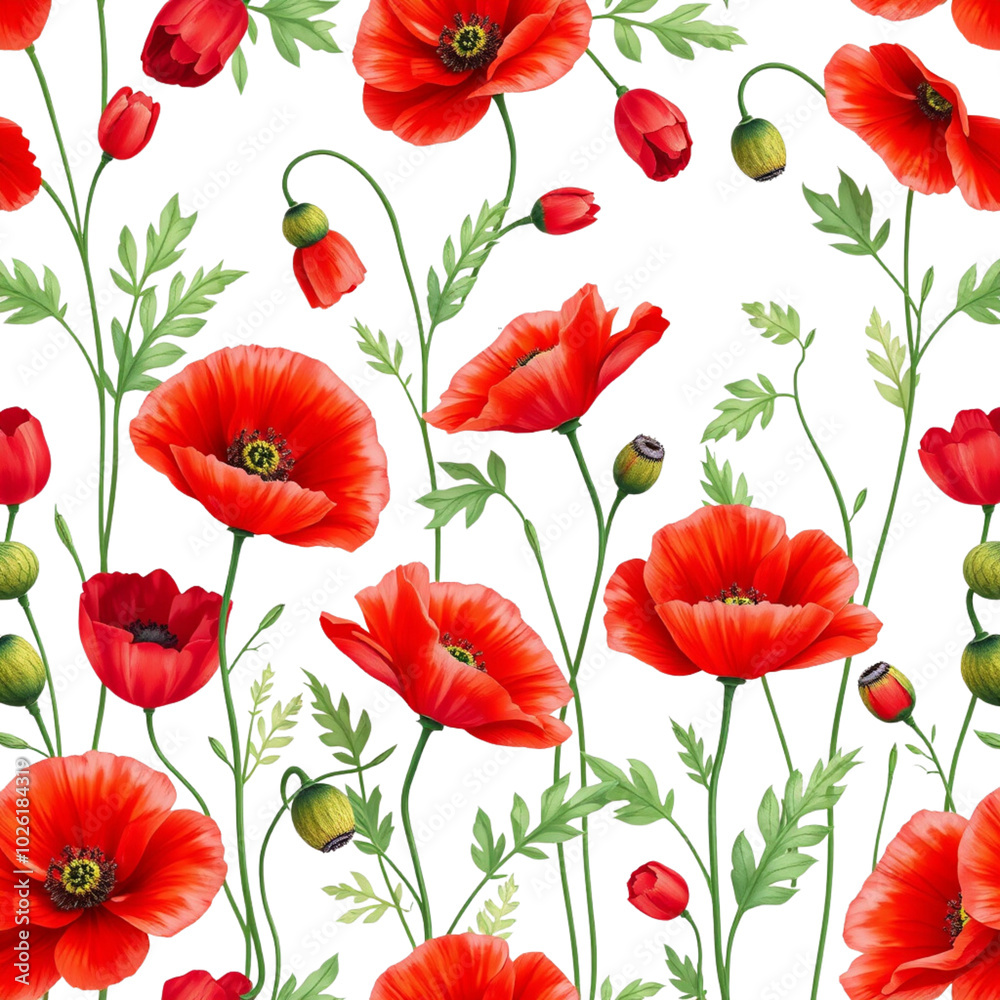 Obraz premium Poppy Flowers Seamless Pattern