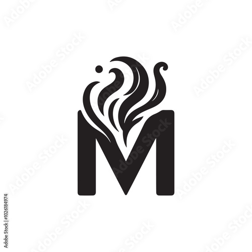 Stylish and creative letter M silhouette icon with fire or flame shape