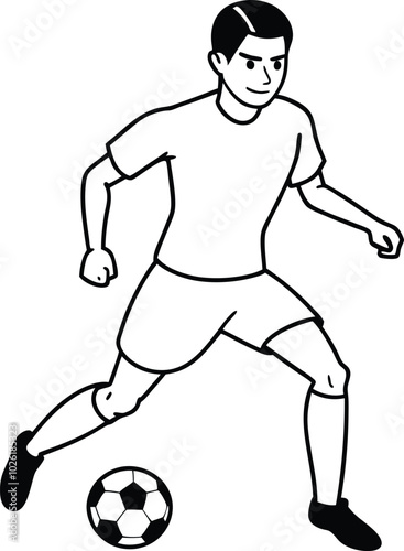 Continuous one line drawing a Football Player Kick Penalty Goal Line Art vector. Football Penalty Kick Goal Vector. Outline of Playing Football Illustration design.