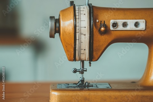 A classic, vintage sewing machine set on a wooden surface, highlighting craftsmanship and traditional sewing tools.