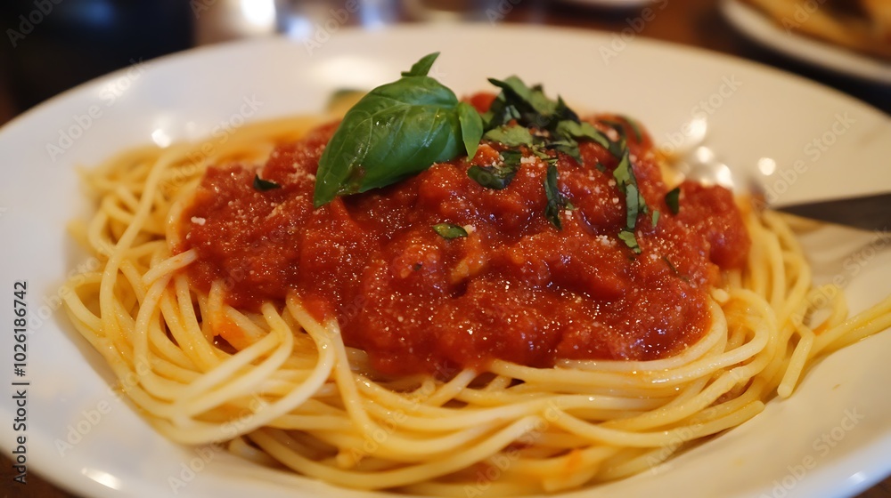 spaghetti with tomato sauce and basil spaghetti with tomato sauce and basil