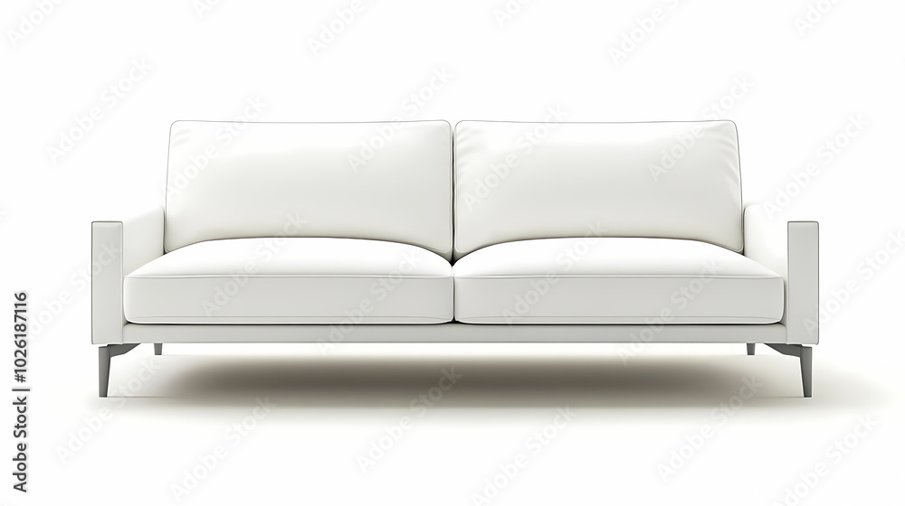 An isolated leather sofa with cushions on a white background, suitable for comfortable seating in a modern home