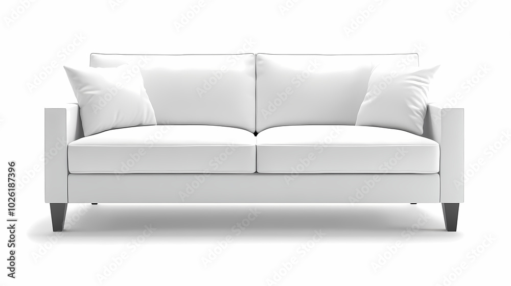 An isolated leather sofa with cushions on a white background, suitable for comfortable seating in a modern home An isolated leather sofa with cushions on a white background, suitable for comfortable seating in a modern home