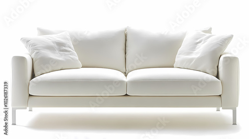 An isolated leather sofa with cushions on a white background, suitable for comfortable seating in a modern home