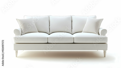 An isolated leather sofa with cushions on a white background, suitable for comfortable seating in a modern home