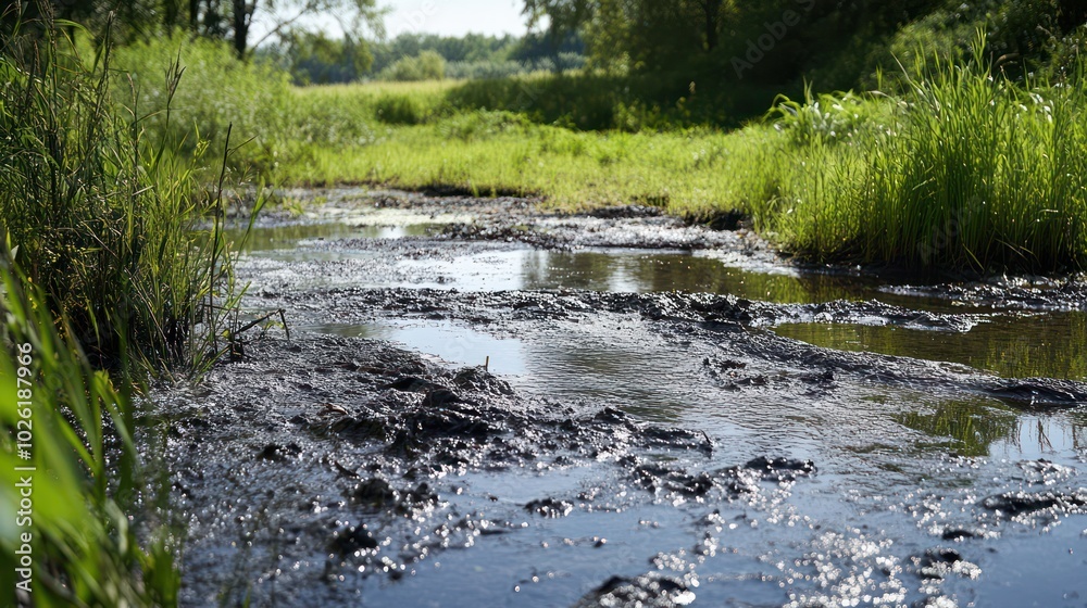 A damaged ecosystem showing signs of recovery after chemical pollution is controlled in the river. A damaged ecosystem showing signs of recovery after chemical pollution is controlled in the river.