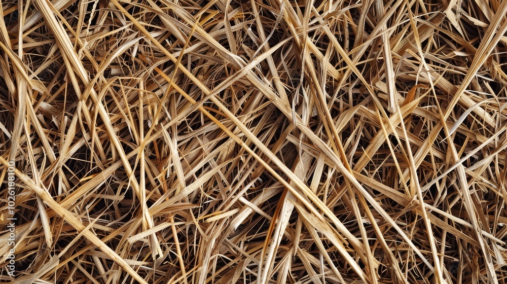 Dry straw on the ground in a rural field during late summer sunlight near a farmstead Dry straw on the ground in a rural field during late summer sunlight near a farmstead