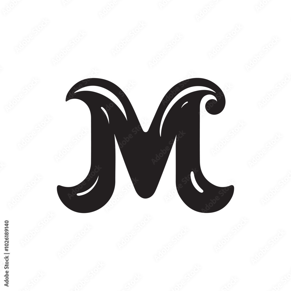 Stylish and creative letter M silhouette icon Stylish and creative letter M silhouette icon