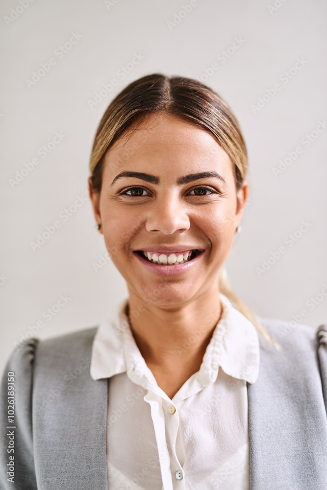 Portrait, smile and business woman in studio for corporate career, job or opportunity. Face, happy professional and confident entrepreneur and tax consultant isolated on white background in Argentina Portrait, smile and business woman in studio for corporate career, job or opportunity. Face, happy professional and confident entrepreneur and tax consultant isolated on white background in Argentina