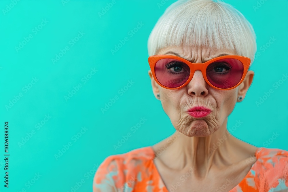 Old Woman with Beach Top Displaying Anger Old Woman with Beach Top Displaying Anger