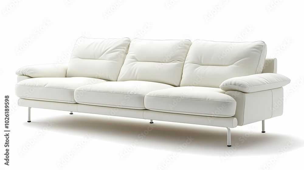 An isolated leather sofa with cushions on a white background, suitable for comfortable seating in a modern home An isolated leather sofa with cushions on a white background, suitable for comfortable seating in a modern home