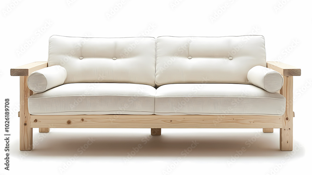 An isolated leather sofa with cushions on a white background, suitable for comfortable seating in a modern home An isolated leather sofa with cushions on a white background, suitable for comfortable seating in a modern home