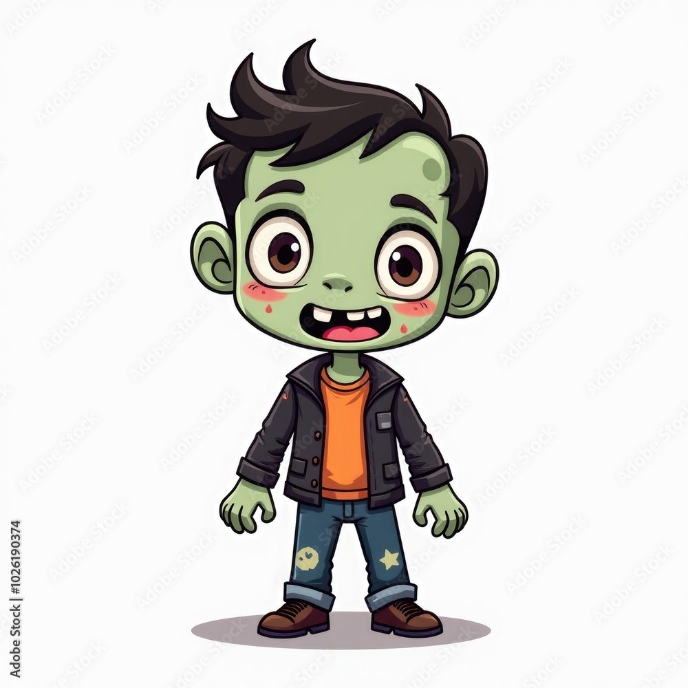 cute cartoon zombie boy isoalted on white background. Halloween character illsutration in chibi style chidlish art cute cartoon zombie boy isoalted on white background. Halloween character illsutration in chibi style chidlish art